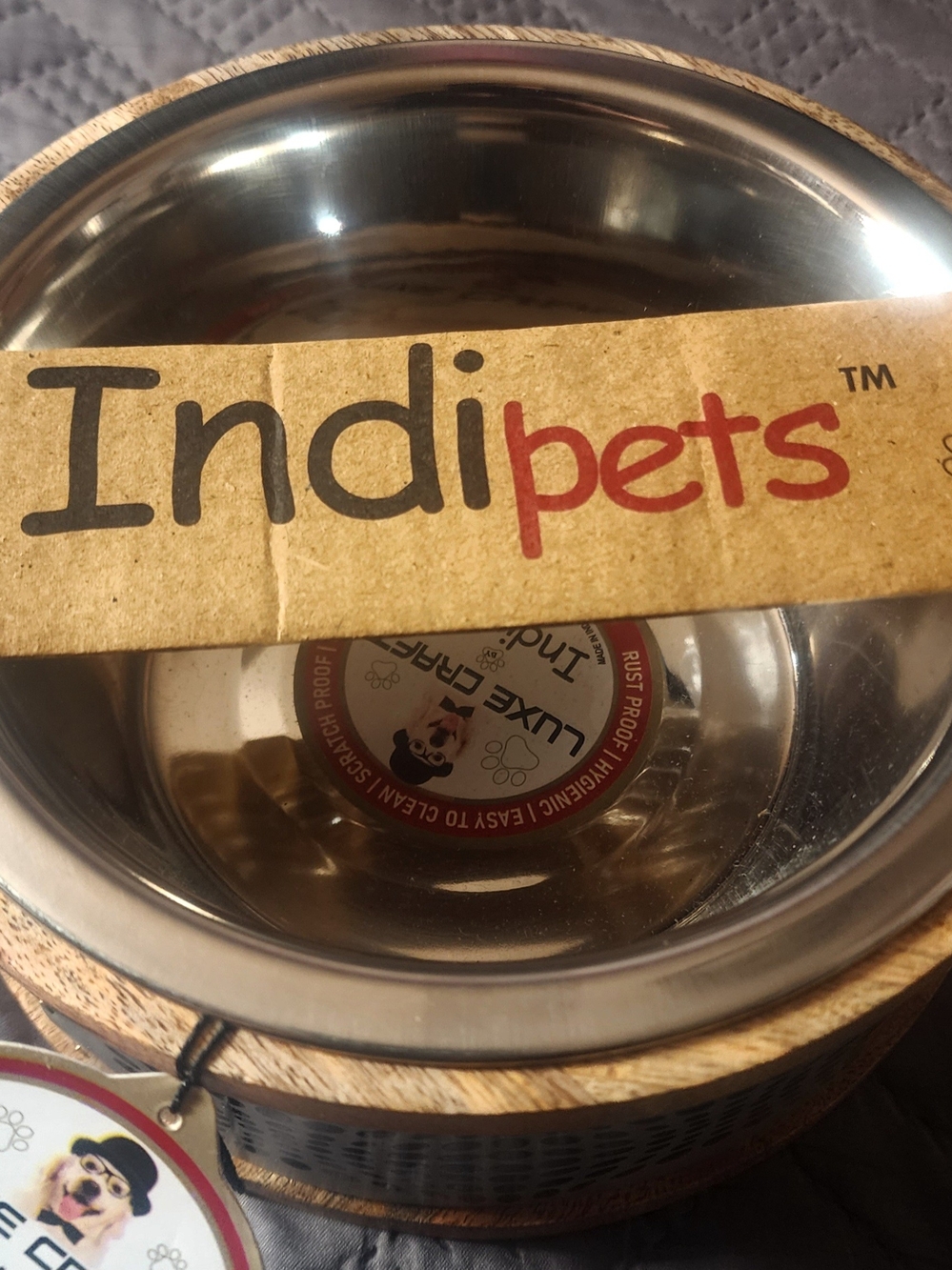 Indipets Luxe Craft Geometric Dog Bowl in Brown & Silver NWT